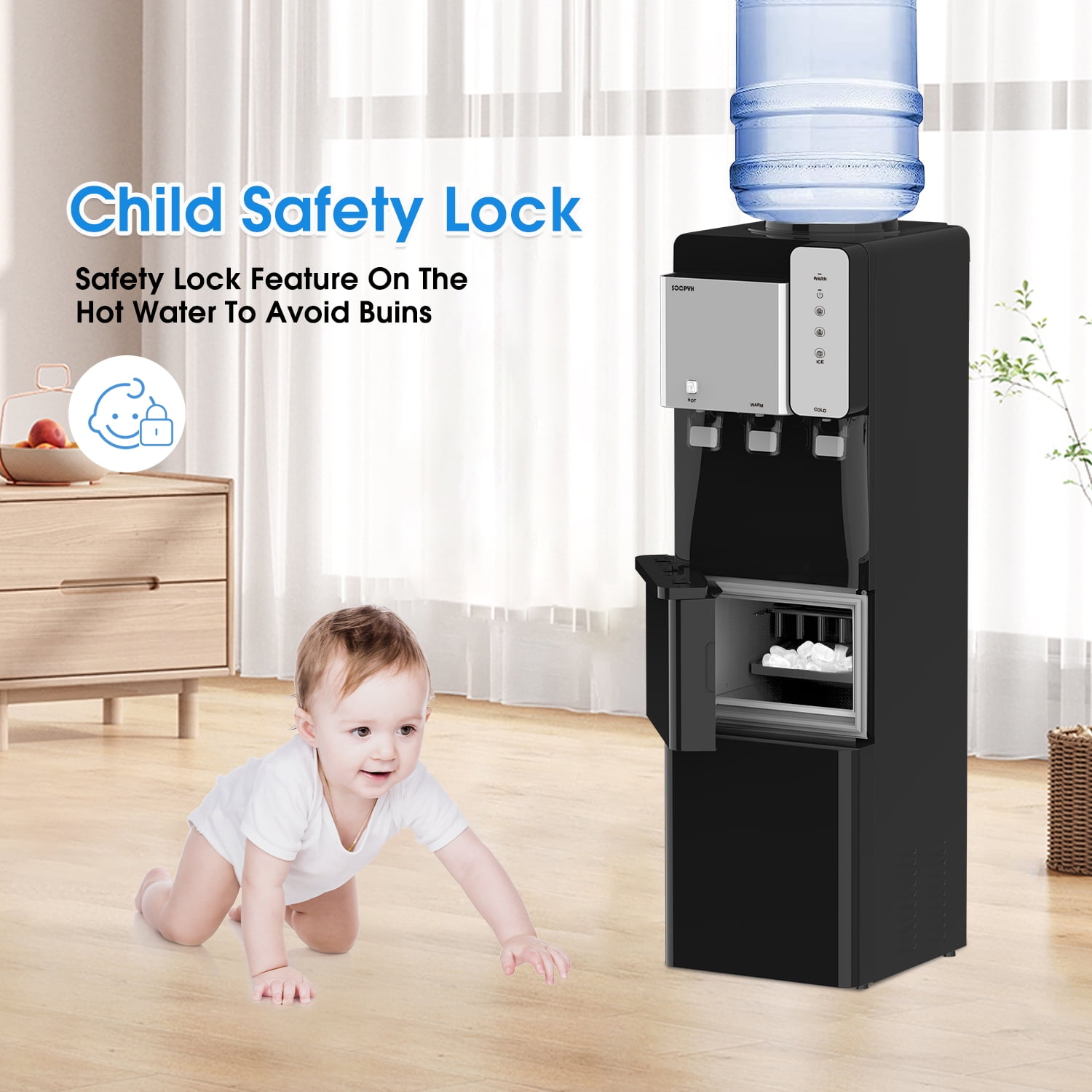 SOOPYK Water Cooler Plastic Hot, Cold & Room Temperature 5 Gallon Top Loading Water Cooler