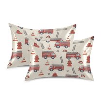 Yayeee Pillowcase King Size Set of 2 Satin Wrinkle Resistant Envelope Pillow Case, Fire Truck Pattern