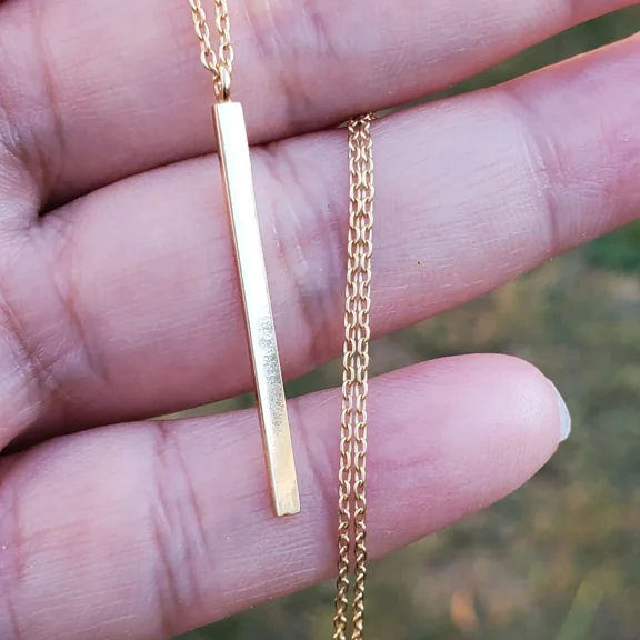 Beautiful Chain Bar Shape Necklace Pendant 925 Sterling Silver 14K Yellow Gold Plated 18" For Women's
