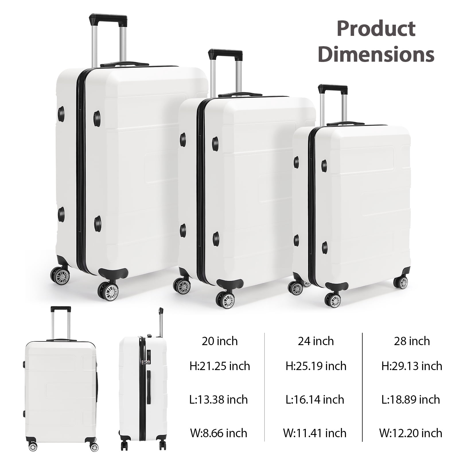 Luggage 3-Pieces Set Travel Rolling Wheels with TSA lock Lvory 20"24"28"