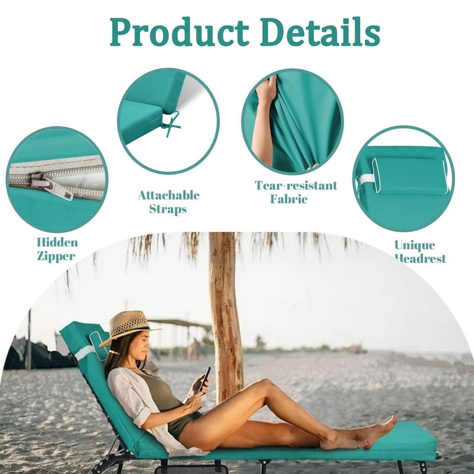 Outdoor Chaise Lounge Chair Cushion, Replacement Cushions For Patio Furniture, Waterproof Pool Chair Cushions With Headres, Fade Resistant Sun Lounger Cushions（4pc Lake blue）