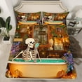 thumbnail image 2 of Manfei Funny Skeleton Queen Sheet Sets for Adult, Bohemian Damask Flat Sheet, Retro Western Halloween Queen Fitted Sheet, Microfiber Bedroom Decor, 4 Pieces, 2 of 7