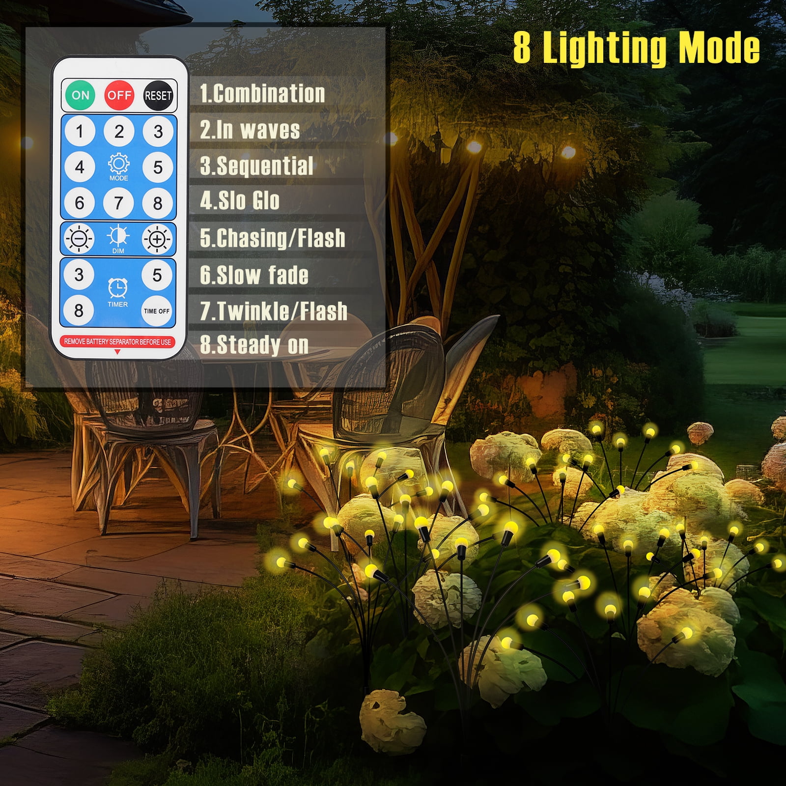 4 Pack Solar Firefly Light for Outdoor Garden Landscape Path Lights with Remote Control, Warm White