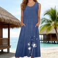 thumbnail image 3 of Women's Summer Cotton Linen Long Dress Sleeveless Elegant Flowy Dresses Sleeveless Summer Dresses V Neck Casual Embroidery Print with Pockets(Blue,XXL), 3 of 4