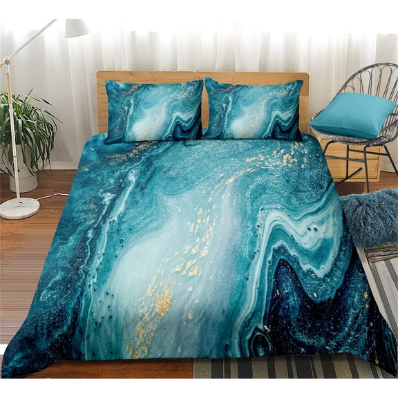 Move Over Marble Bedding Sets King Teal Marble Textured Duvet Cover Set Marble Pattern Microfiber No Filling