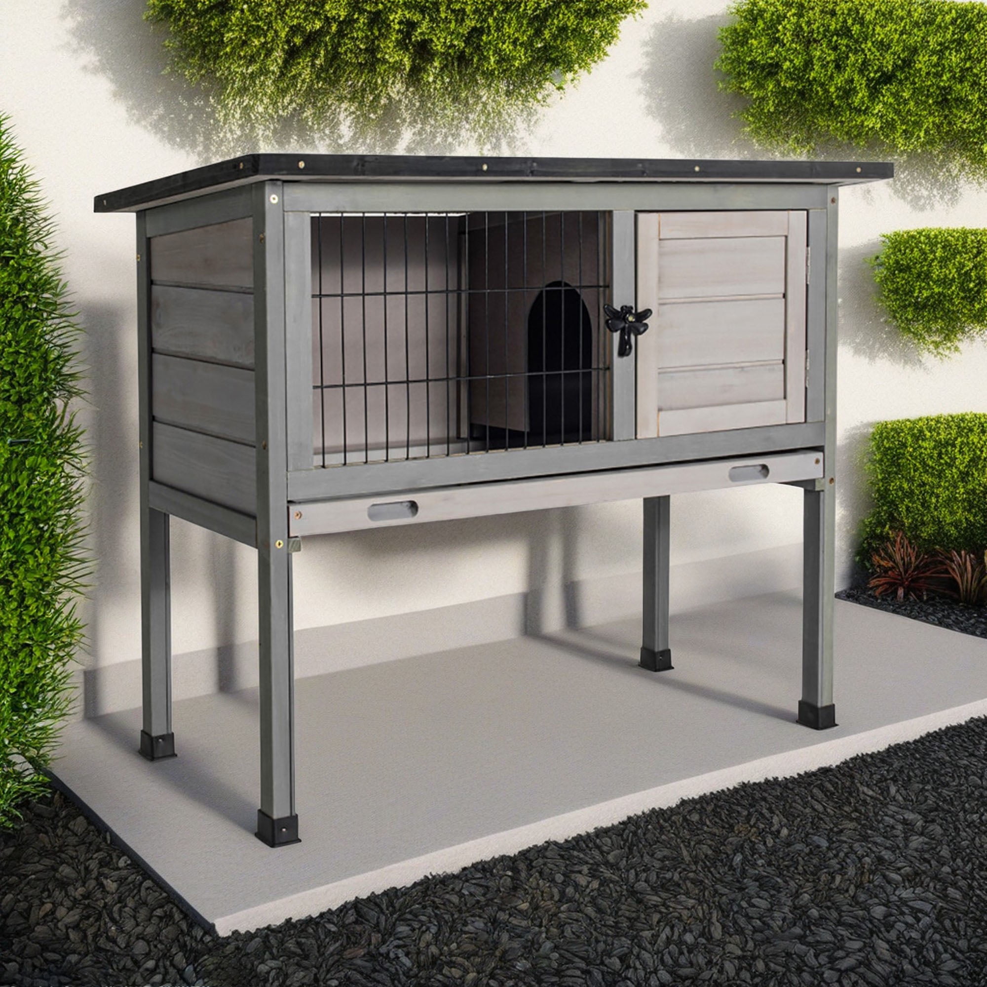 resenkos 33" Rabbit Hutch for Outdoor, Indoor Wood Bunny Cage, Small Animal Pet House Guinea Pig Hutch, Gray