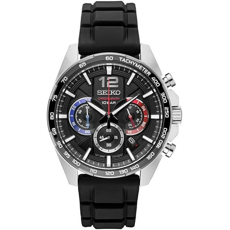 Seiko Men’s Stainless Steel Japanese Quartz Silicone Strap, Casual Watch, Black Model: SSB347
