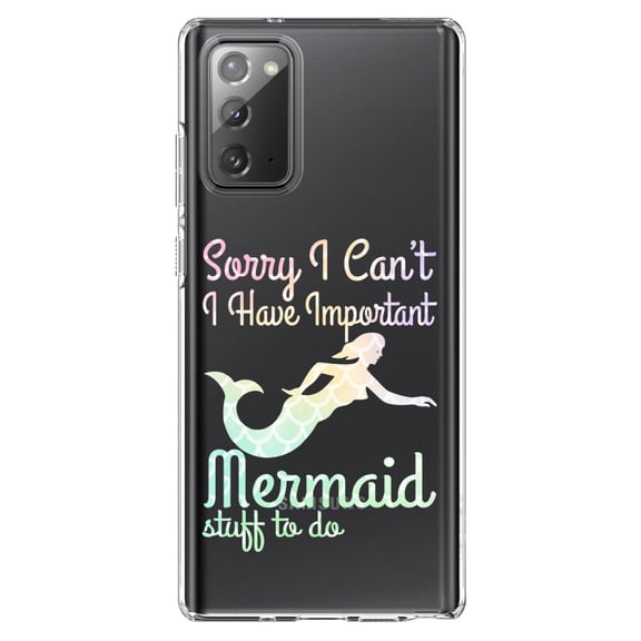 DistinctInk Clear Shockproof Hybrid Case for Galaxy Note 20 ULTRA (6.9" Screen) - TPU Bumper Acrylic Back Tempered Glass Screen Protector - Sorry I Have Important Mermaids Stuff