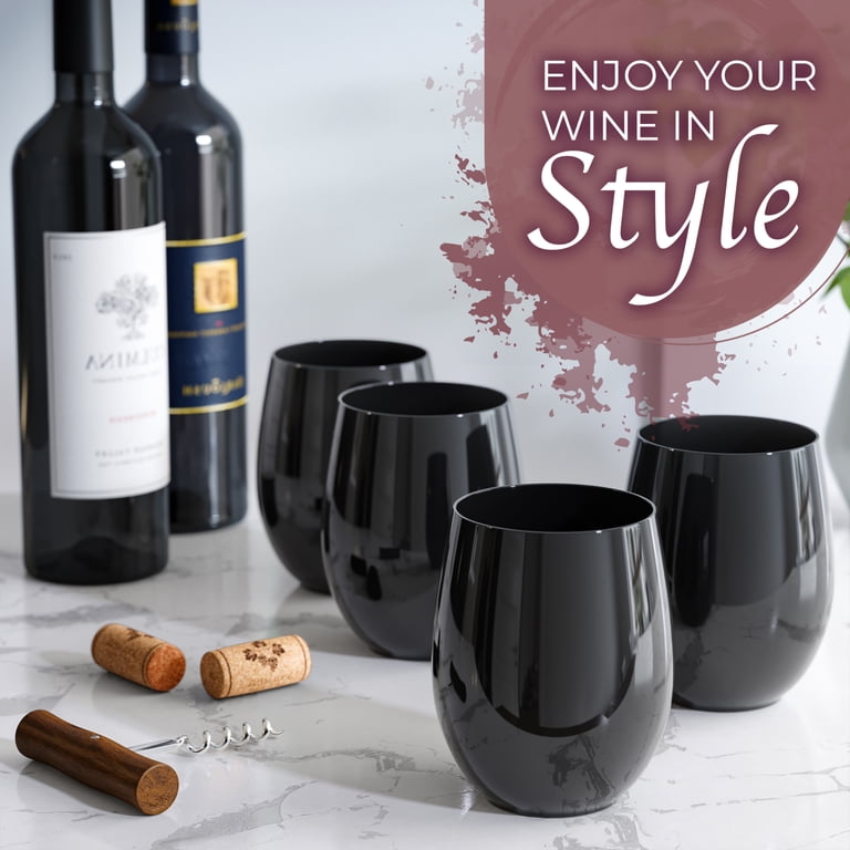 Plastic Wine Glasses Stemless 24-Pack Unbreakable Stemless Plastic Wine  Glasses - 12 Oz Disposable Party Cups Plastic Cocktail Glasses