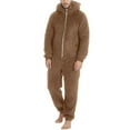 thumbnail image 2 of Lovskoo Men's Hooded Onesie Pajamas Romper Fuzzy Fleece Zip Up Jumpsuit Long Sleeve Fall Winter Warm Long Pants One Piece Sleepwear Khaki 3XL, 2 of 5