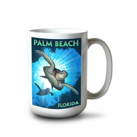 

Lantern Press 15 fl oz Ceramic Mug Palm Beach Florida Sun Bathing Dishwasher & Microwave Safe