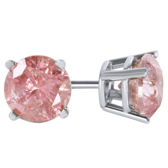 AFFY Pink Natural Diamond Solitaire Stud Earrings in 14K White Gold (1 Cttw)