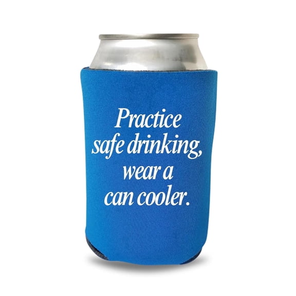 Funny Beer Can Cooler, Practice Safe Drinking, Wear a Can Cooler Design, Drink Accessory, Beer Sleeve, Party Favor and Gift Idea, Blue