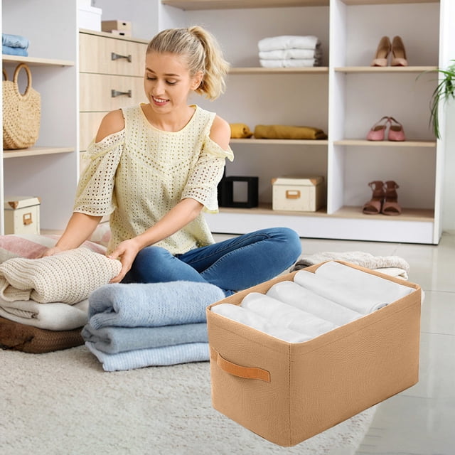 Organizador de telas no tejidas para cajas de almacenamiento de ropa – Acero reforzado, caqui o gris, de tamaño múltiple (35x25x22cm/42x28x25cm/48x28x25cm), cesta duradera con asas para ropa y