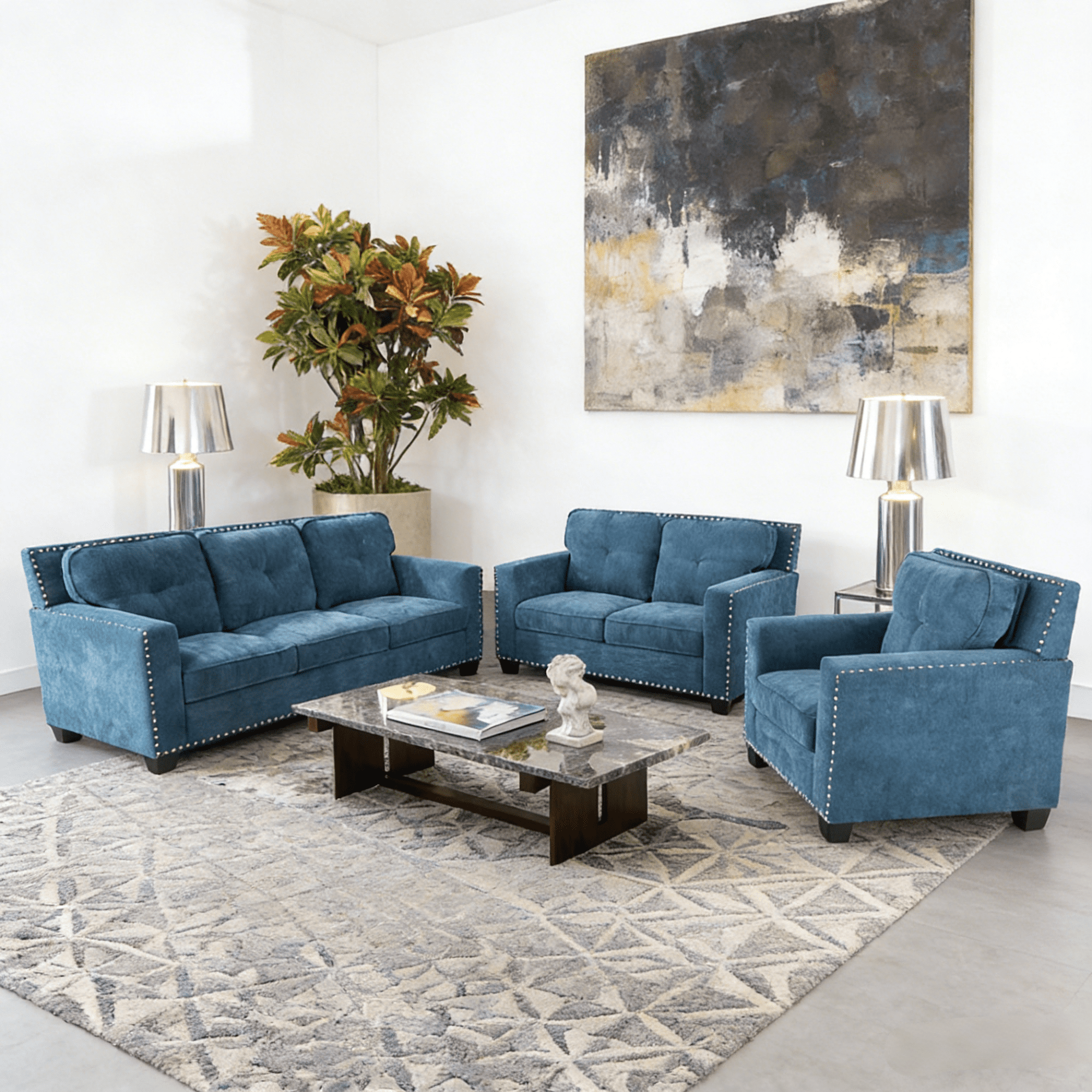 Gewnee Linen Upholstered Armchair Accent Chair with Nailhead Trim,Blue