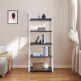 thumbnail image 5 of 5-Tier Bookshelf, Storage Rack with Rubber Wood Frame, Multi-Functional Bookcase Ladder Shelf for Living Room, Home Office, Kitchen, Bedroom, Apartment, Grey+White, 5 of 9