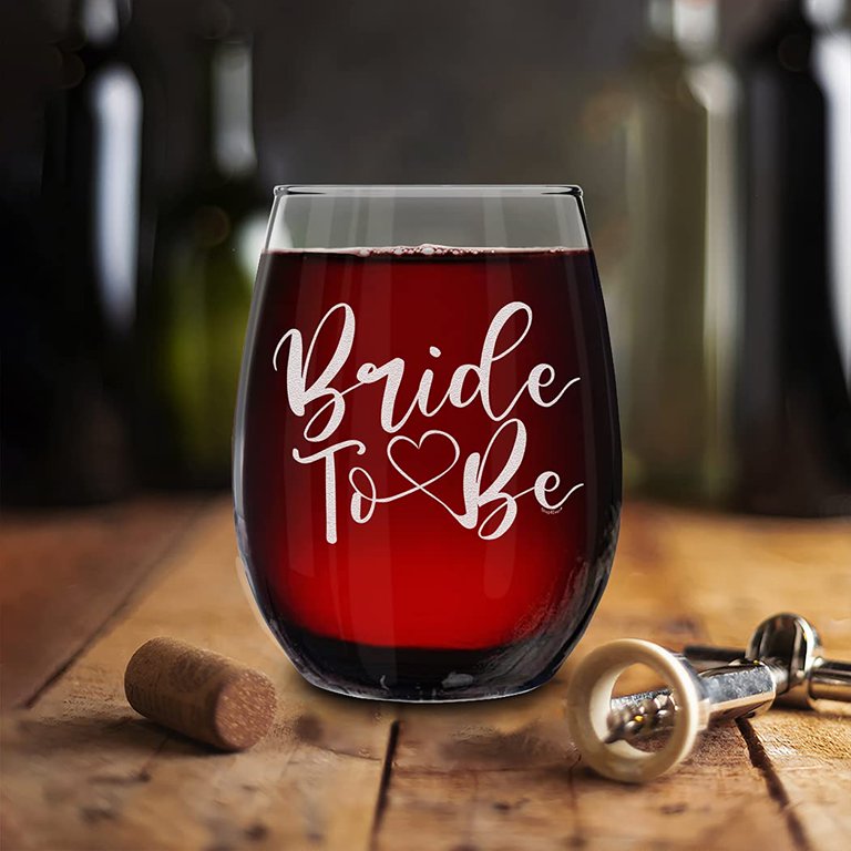 Laser Glasses "Bride To Be" Laser Engraved Stemless Wine Glass - 15 Oz,  Engagement & Bridal Shower Gift Laser Engraved Glass