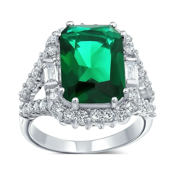 Bling Jewelry Womens Cubic Zirconia 7CT CZ Green Emerald Cut Art Deco Style Cocktail Statement Ring