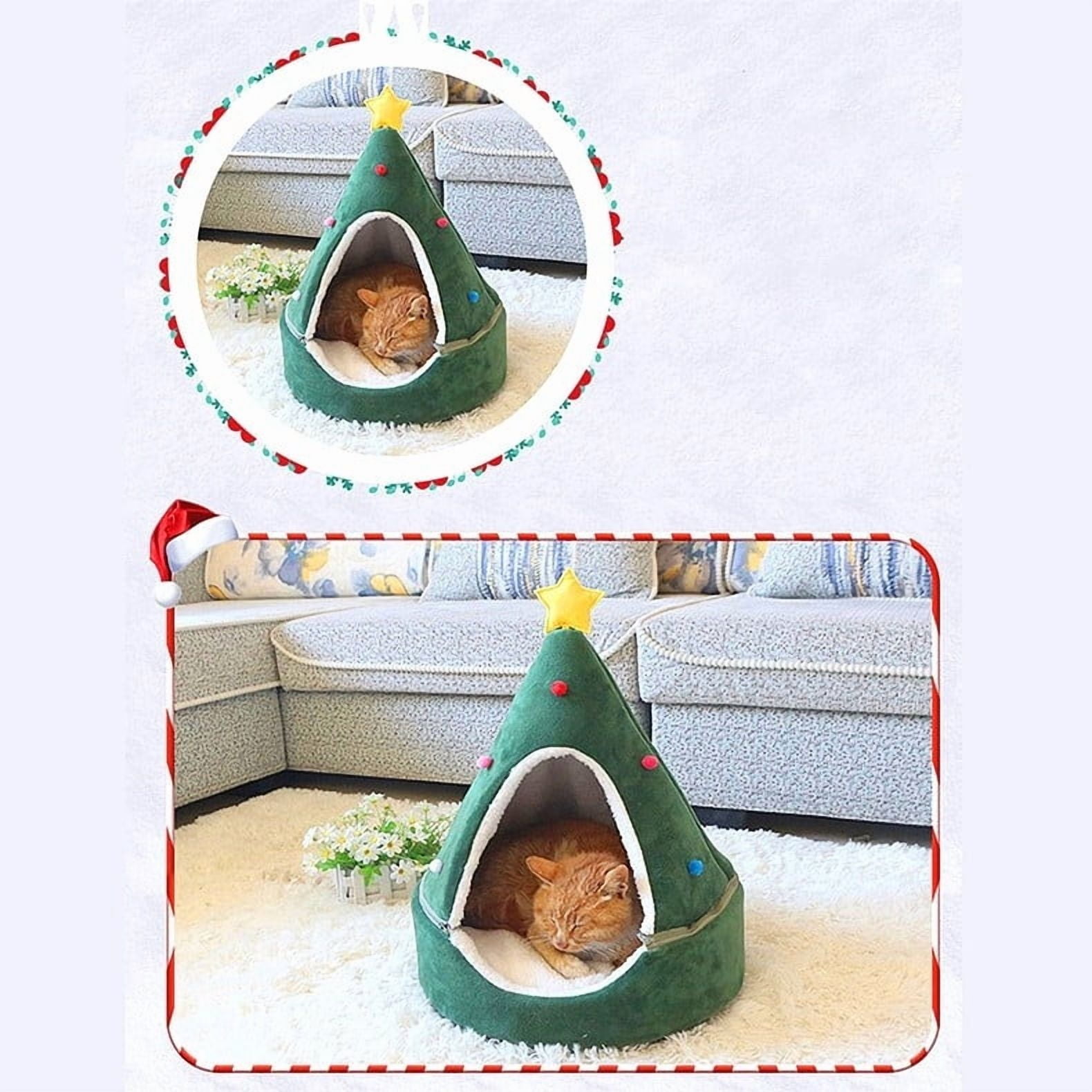Christmas Tree Cat House, Cat Christmas Tree, Christmas Cat Bed Tent Cave Nest House Cute Pet Cave Beds, Comfortable Triangle Cat Bed Pet Tent House for Small Dog or Bunny