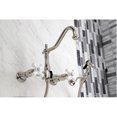 thumbnail image 4 of Kingston Brass KS1246PXBS Heritage Double-Handle Wall-Mount Bridge Kitchen Faucet with Brass Sprayer, Polished Nickel, 4 of 8