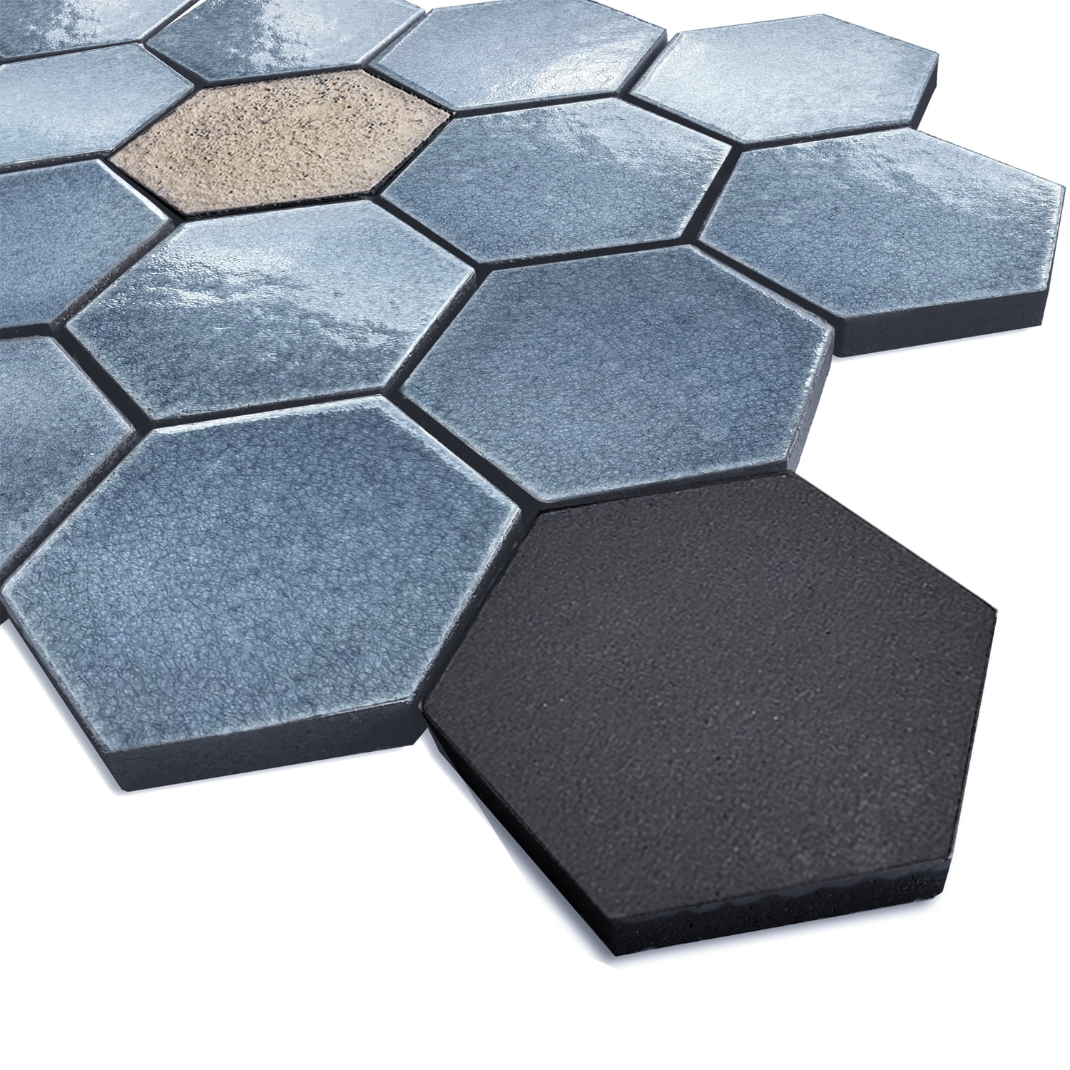 Lugo 12.1" x 10.43" Lava Stone Mosaic Floor and Wall Tile in Blue (Pack of 9)