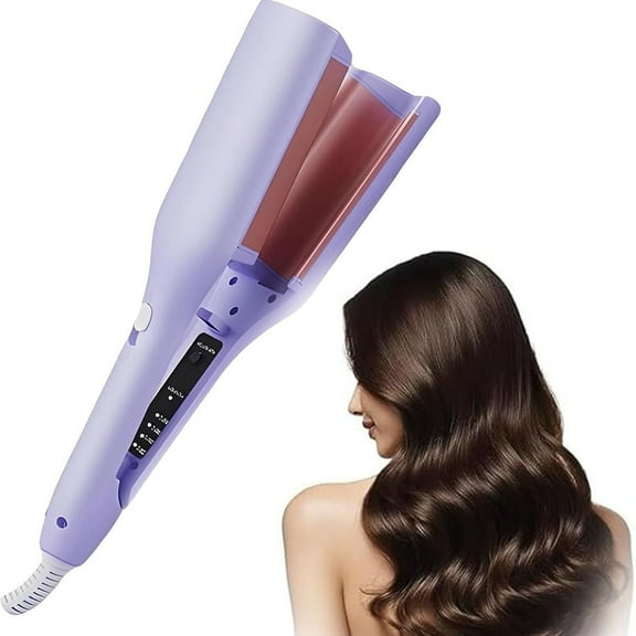 32MM French Wave Curling Iron Wand with Negative Ion Technology, 15-Second Fast Heat-Up, 4 Temperature Settings, Anti-Scald Design for Beach Waves, Curls, Crimps (1.25 Purple )