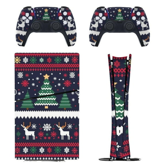 Skin Sticker for PS5 Slim Standard Disc Digital Edition Console and Controllers Decals for Playstation 5 (Knitted Christmas Deer Snow,PS5 Slim)