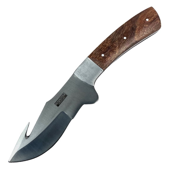 9" Wood Handle Stainless Steel Hook Knife With Leather Sheath