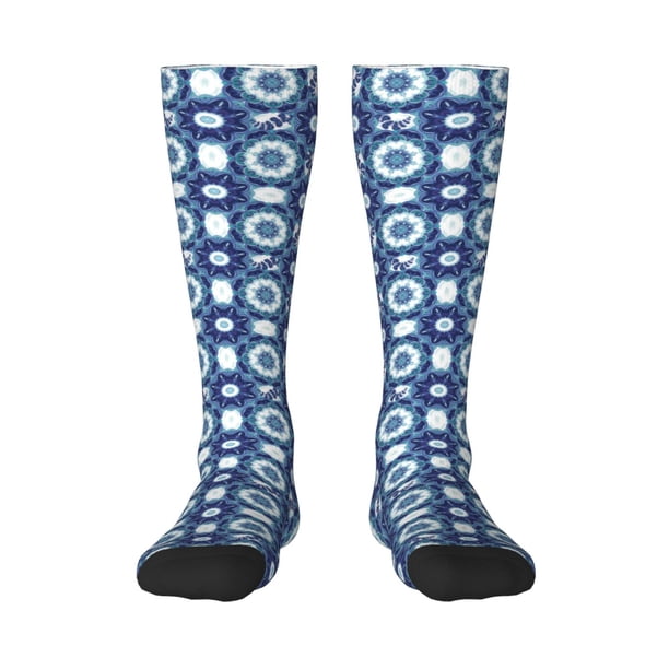 Fotbe Vintage Blue Calcetas Divertidas Estampadas para Hombre y Mujer, Calcetas de Algodón hasta la Rodilla para Caminar, Correr, Enfermería y Embarazo