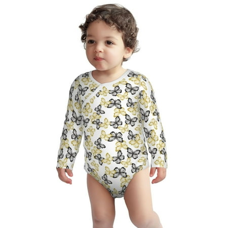 

Haiem Golden Glitter Butterflies Printed Unisex-Baby Long Sleeve Onesies Bodysuits Unisex Babies Snap-Up Rompers-3 Months