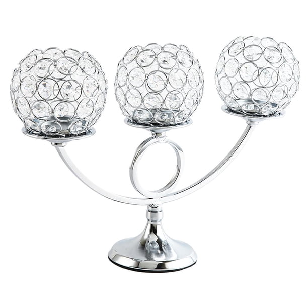 Candelabro de metal con portavelas de cristal, centro de mesa para decoración del hogar Plata