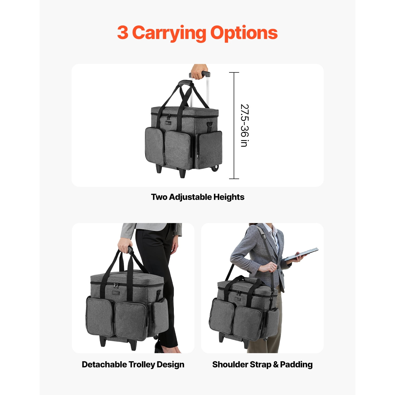 KFFKFF Mobile Laptop Carrier, Accommodates Laptops up to 15.6 Inches, Rolling Work Bag, Educator's Portable Computer Bag with Removable Cart & Extendable Grip, Suitable for Professional Travel