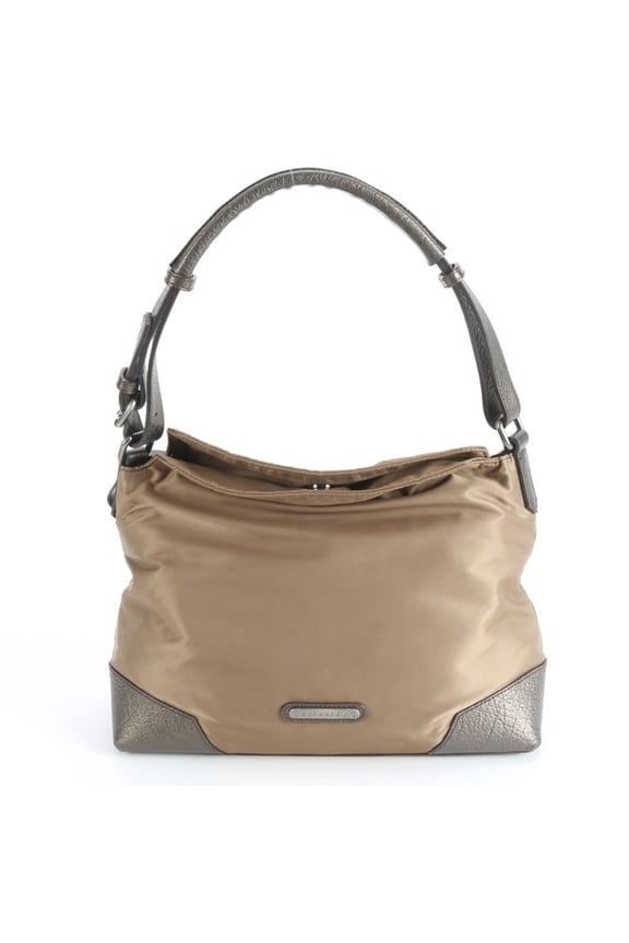 Pre-Owned Burberry Nova Check Leather Nylon Shoulder Bag Handbag Brown Women's