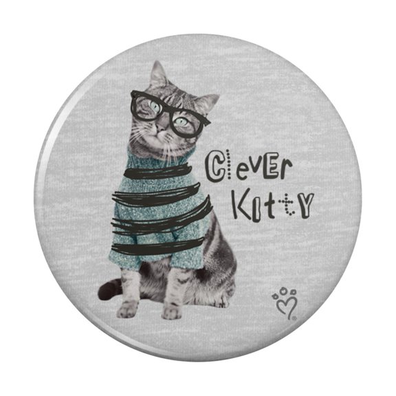 Clever Smart Kitty Cat Kitten Glasses Sweater Kitchen Refrigerator Locker Button Magnet