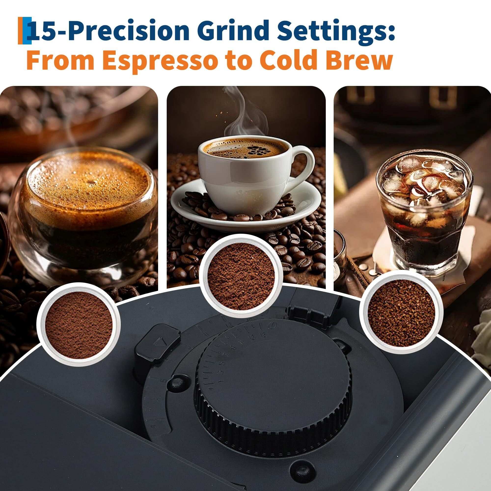 Garvee 6-IN-1 Automatic Coffee Maker with Grinder, Slim Espresso Maker for Home, Silver, New