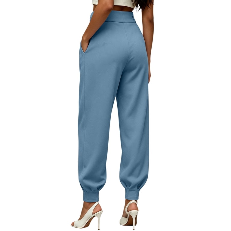 Xdegoge High Waisted Pants for Women Tapered Business Dress Joggers Pants Solid Slacks Casual Work Office Elastic Cuff Suit Trousers with Pockets