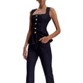 thumbnail image 3 of Conjunto de Dos Piezas de Mezclilla: Chaleco Abotonado y Jeans Rectos Traje Informal de Negocios Traje de Pantalón Elegante Negro M, 3 of 9