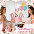 thumbnail image 5 of Easter Basket With Handle Large Cute Bunny Basket with Cellophane Bag Bow for Easter Egg Hunting Treasure Hunt Easter Party Supplies Pink Design 3, 5 of 7