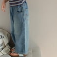 thumbnail image 6 of Girls Casual Jeans Baggy Denim Pants Straight Wide Leg Loose Elastic Waist Fashion Fall Spring Trousers with Pocket, Blue, 4 Years, 6 of 7