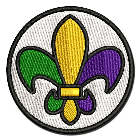 Fleur De Lis French Mardi Gras Elegant Applique Multi-Color Embroidered Iron-On Patch - 2.5 Inch Small