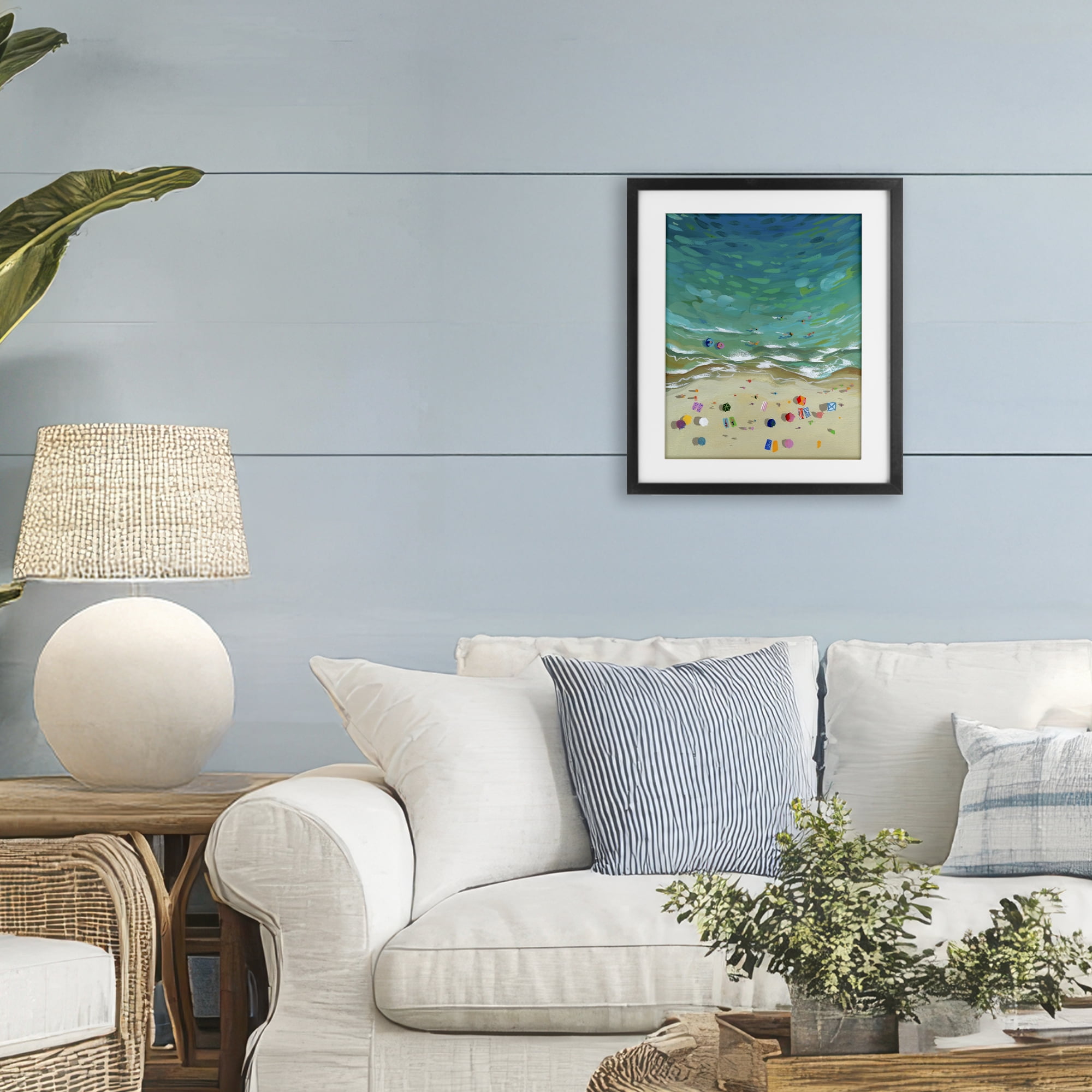 Stupell Industries Aerial Beachside with Umbrellas Black Framed Print Under Glass, design by Brook Page