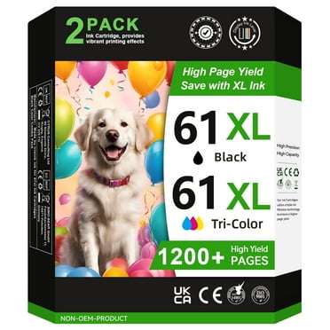 61XL Ink Cartridges Compatible for HP 61 Black/Tri-color Ink Work for Envy 4500 5530 4502 Officejet 4630 4635 Deskjet 1000 1010 1512 Printer (2 Pack)