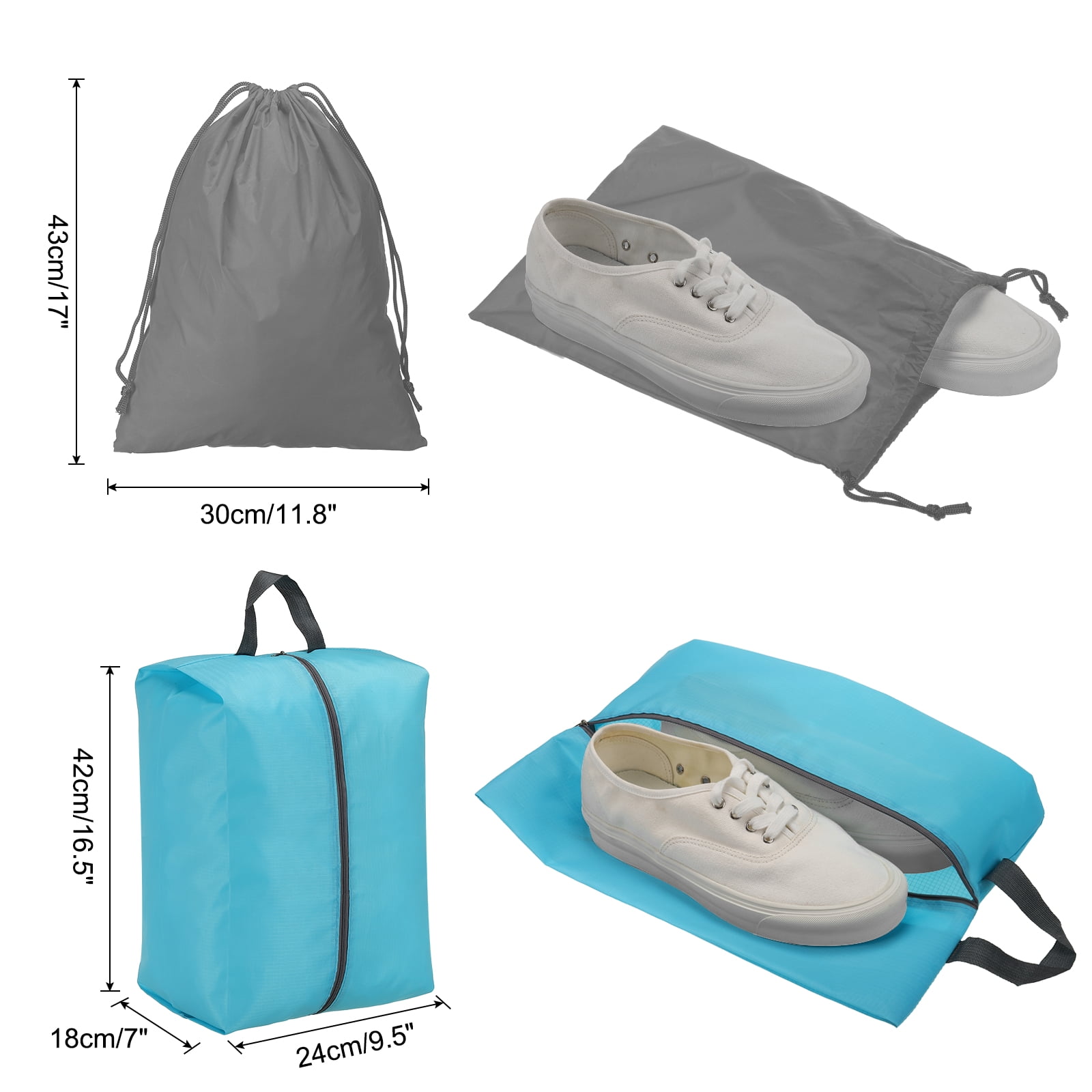 Unique Bargains Travel Shoe Bags Set Waterproof Shoe Bag with Zipper Portable Storage Organizer Gray Blue 4 Pack