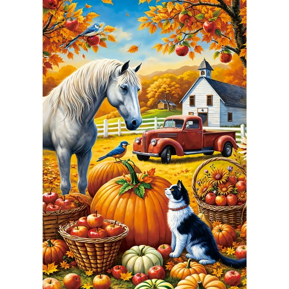 Fall Farm Puzzles for Adults 500 Pieces, Horse Cat Pumpkin 500 Piece Puzzles for Adults, Challenging Puzzle for Game Nights, Great Jigsaw Puzzle Gift for Halloween Thanksgiving, 20" x 14.2"