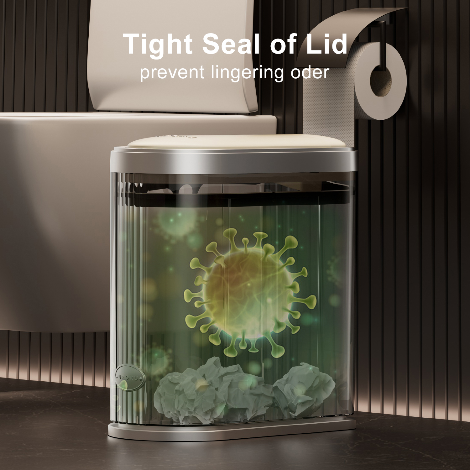UFORU Automatic Motion Sensor Trash Can, 3.2 Gallon Plastic Slim Bathroom Trash Bin with Lid, Beige