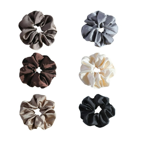 6 Pack Large Silky Satin Scrunchies Hair Ties for Frizz & Breakage Curly Hair, No Damage, Large Scrunchy Elastics Ponytail Holder for Women Grils Accessories