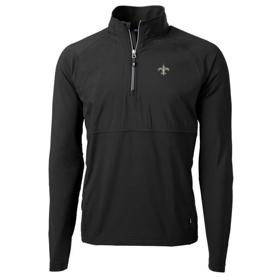 Men's Cutter & Buck Black New Orleans Saints Adapt Eco Knit Hybrid Recycled Quarter-Zip Raglan Jacket