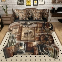 Manfei Teens Western Cowboy Cowgirl 7-Piece Twin Bedding Sets,Rustic Farmhouse Bedding Comforter Set,Retro Vintage Breathable Sheet Sets,Lightweight Room Decor,Reversible