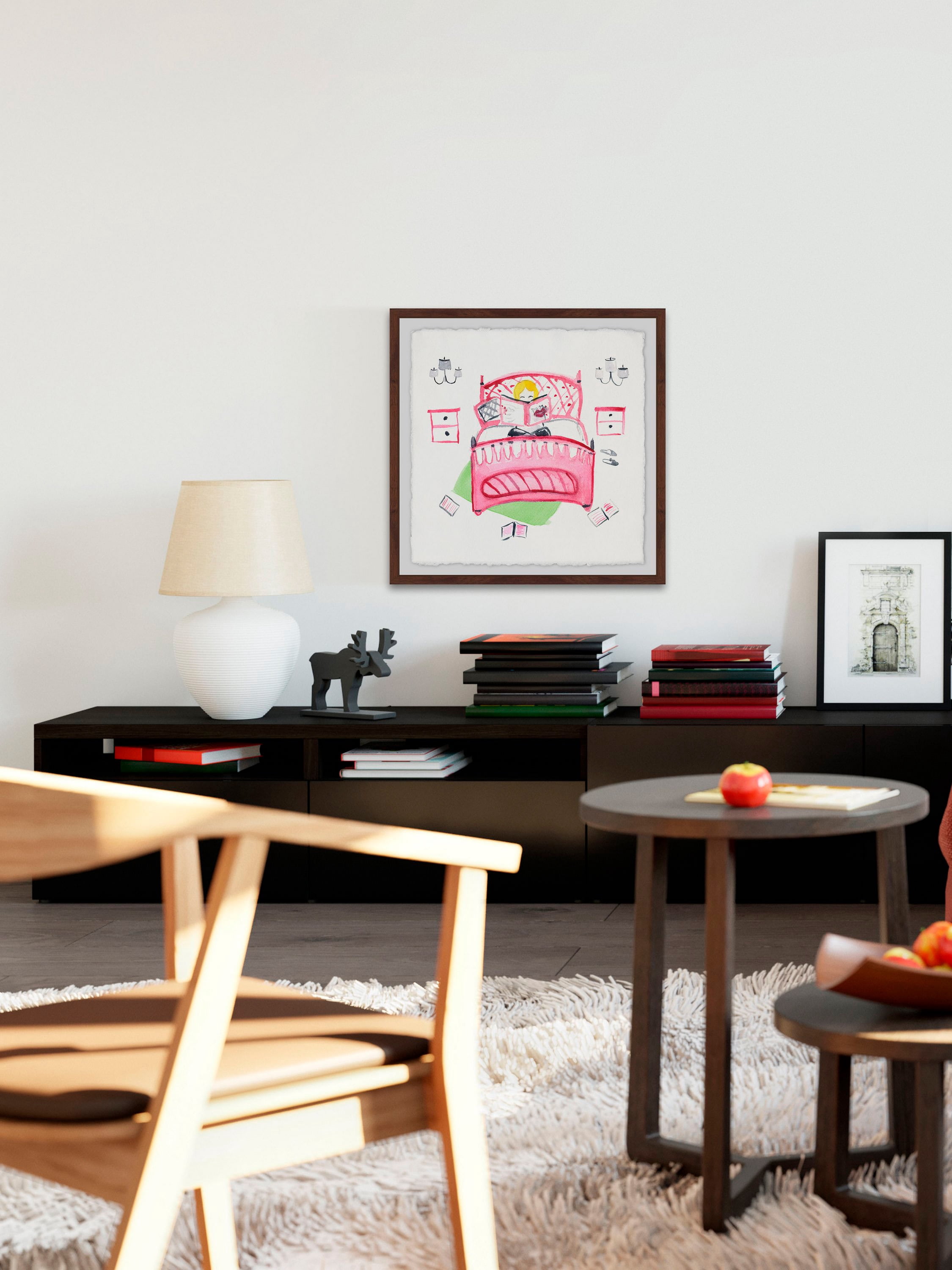 Crazy Pink Bed Framed Painting Print