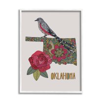Stupell Industries Oklahoma State Bird & Flower Detailed Floral Pattern Graphic Art White Framed Art Print Wall Art, Design by Valentina Harper